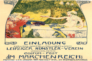 Ein Plakat, das ein Festival in M├╝nchen, Deutschland, ank├╝ndigt und ein Bild einer Frau mit einem menschlichen Gesicht zeigt, umgeben von Menschen und B├Ąumen, mit Text darauf.