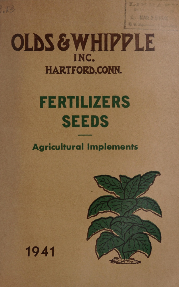 Altes Buchcover mit der Aufschrift "Düngemittel Saatgut Landmaschinen 1941" mit einer Illustration einer grünen Pflanze mit Blättern und Stielen, eingerahmt von einem weißen Rand.