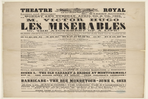 Schwarz-weiß-Anzeige in einer Zeitung für das Theatre Royal, London, wahrscheinlich zur Werbung für das Stück Les Misérables.