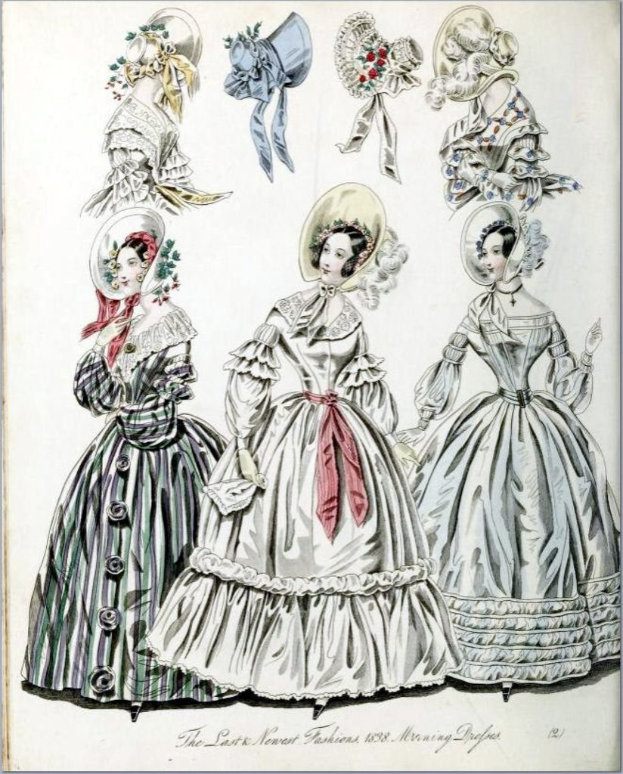 Collage von Frauen und Hüten auf Papier mit Text unten.