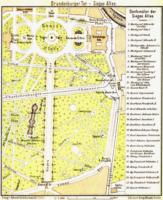 Ein detailliertes altes Stadtplan von Brandenburg, Deutschland, das Straßen, Gebäude, Parks und Sehenswürdigkeiten zeigt.