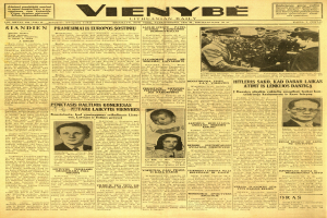 Titelseite einer vergilbten Wiener Tageszeitung mit Schwarz-Weiß-Porträts in einer Reihe, klassischer Serifenschrift und einem hellblauen Hintergrund.