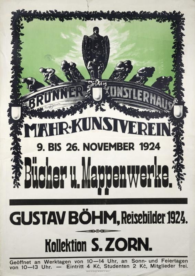 Altes deutsches Propagandaplakat aus dem Jahr 1924 in Weiß und Grün, das eine Gruppe von Menschen vor einem Gebäude zeigt und Text enthält.