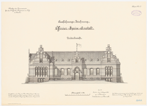 Zeichnung des Hauptsaals des Deutschen Bundestages in Berlin mit einer Fahne oben und begleitendem Text.