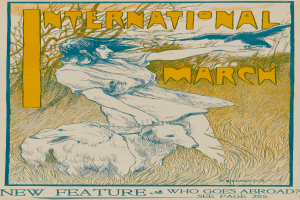 Ein Plakat für den Internationalen Marsch, das eine Frau mit einem menschlichen Gesicht und einen Hund zeigt, mit Texten, die Informationen zum Ereignis liefern.