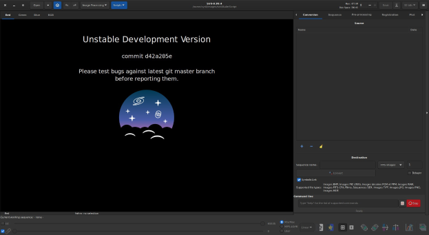 Ein Screenshot eines Computermonitors, der den Text "instabile Entwicklungsversion" in fetter weißer Schrift auf einem schwarzen Hintergrund anzeigt, wobei "unaufhaltsame Entwicklung" in hellblau hervorgehoben ist, zusammen mit Symbolen wie einer Suchleiste, einem Dropdown-Menü und einer Fortschrittsleiste.