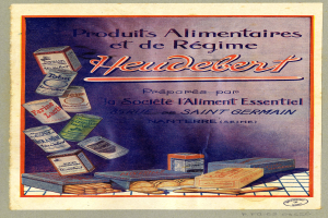 Ein Plakat mit verschiedenen Lebensmitteln, darunter Schachteln, auf dem der Text 'Heidelberg - Produkte für Ernährung und Diät Heidelberg' steht.