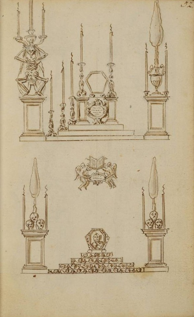 Ein Buchumschlag mit einer detaillierten Illustration eines geschmückten Tisches mit brennenden Kerzen.
