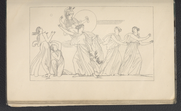 Ein Buchumschlag mit einer leuchtenden Illustration einer Gruppe tanzender Frauen in energischen, synchronen Posen mit detaillierter Kleidung und Gesichtsausdrücken.