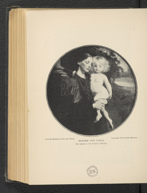 Offenes Buch mit einer Illustration einer Frau, die ein Baby h├Ąlt, beide strahlen vor Zuneigung, überschrieben mit "Mutter und Kind".