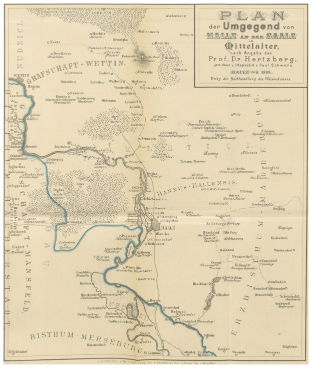 Eine alte Karte des Deutschen Reichs im 19. Jahrhundert, die das Ausmaß des Rheins zeigt, mit begleitendem Text.