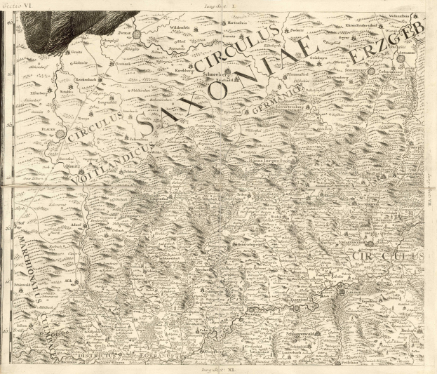 Alte Karte von Sachsen, Deutschland, die geografische Merkmale wie Flüsse, Berge und Städte mit beschreibenden Textanzeigen zeigt.