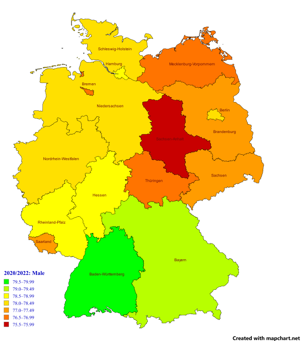 Eine Deutschlandkarte mit verschiedenen Farben, die den prozentualen Anteil der Menschen in jedem Gebiet angeben, begleitet von erklärendem Text auf der linken Seite.