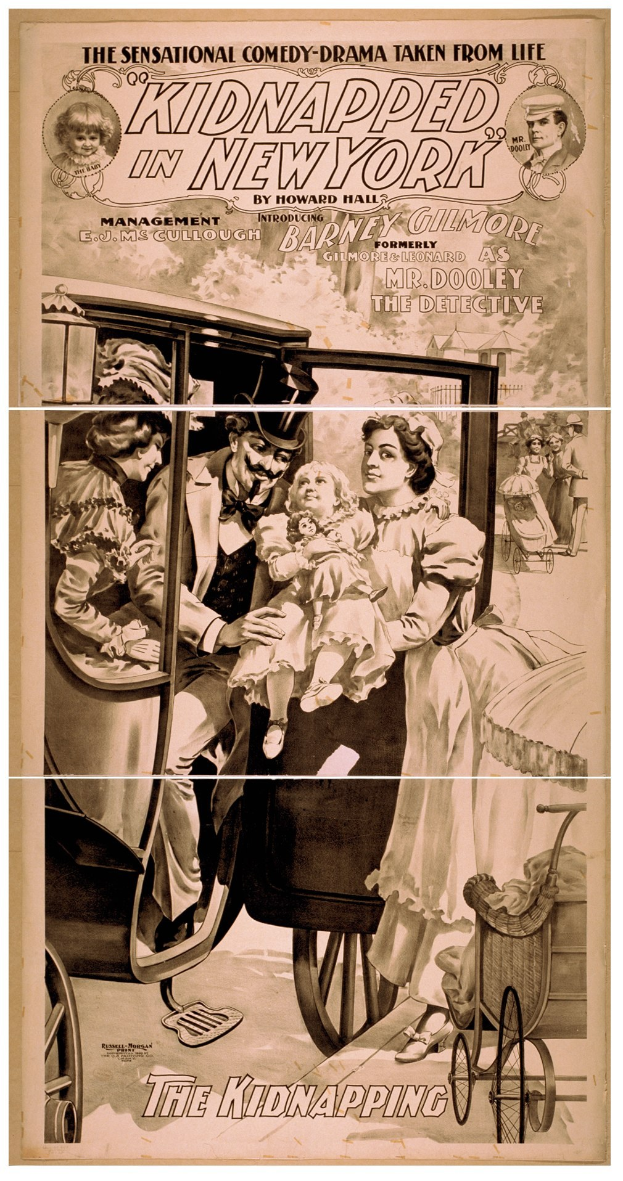 Plakat für 'Entführt in New York', das eine Gruppe von besorgten Menschen in einem Fahrzeug zeigt, mit dem Titel überall und einem ernsten, ged├Ąmpften Farbschema.