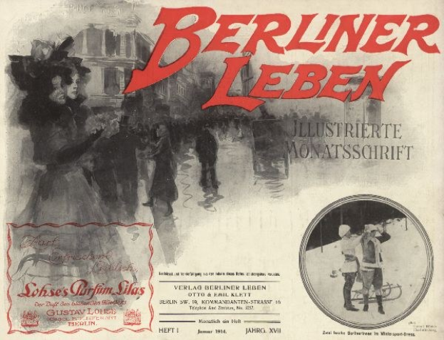 Umschlag eines alten Buches mit dem Titel "Berliner Leben" mit einer Illustration von Menschen in traditioneller deutscher Tracht, die wahrscheinlich das Leben in Berlin darstellen.